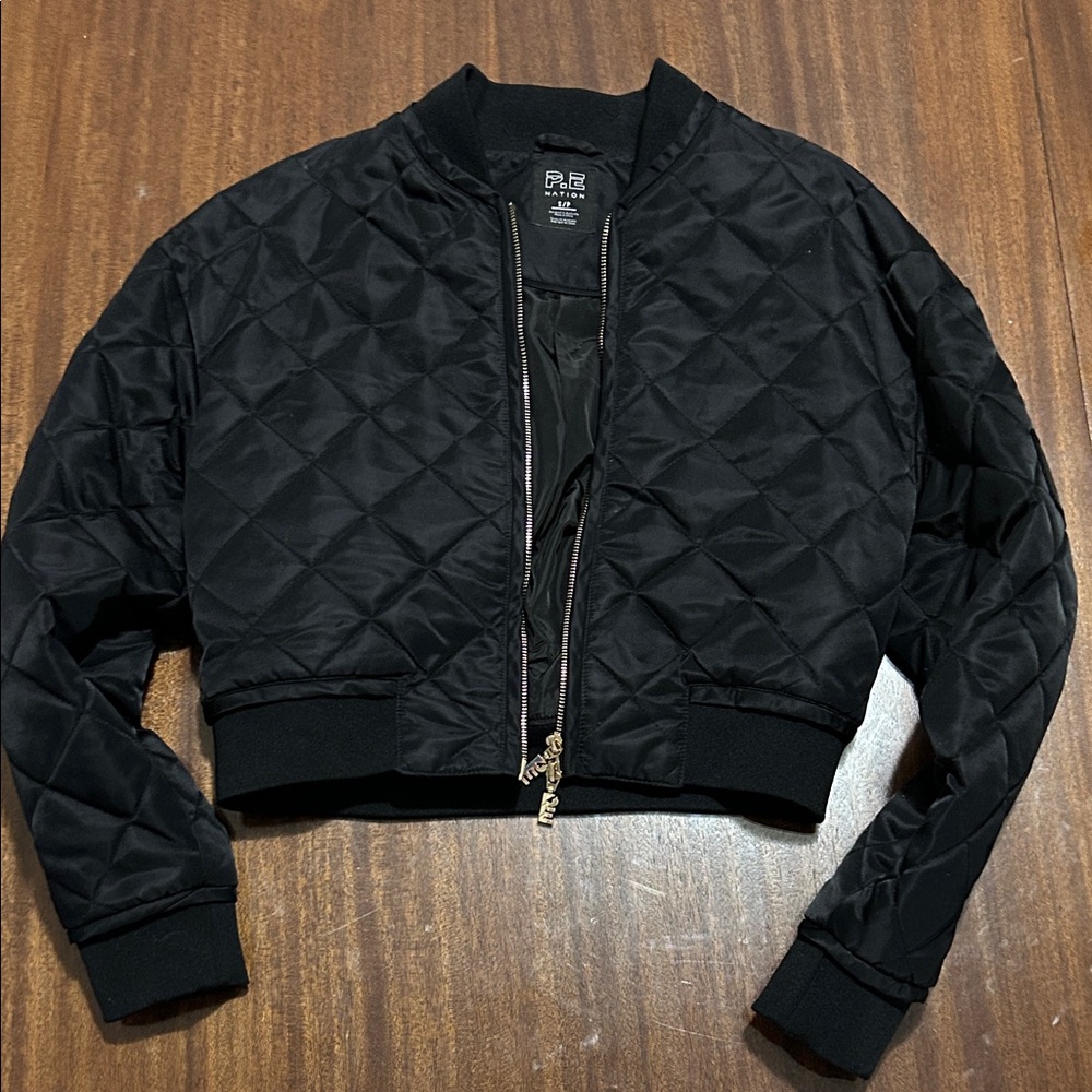 P.E Nation Black Quilted Bomber Jacket